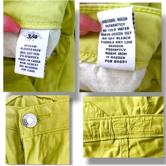 Rue 21 Lime Green Cotton Stretchy Skinny Jeans Size 3/4 - Picture 6 of 8